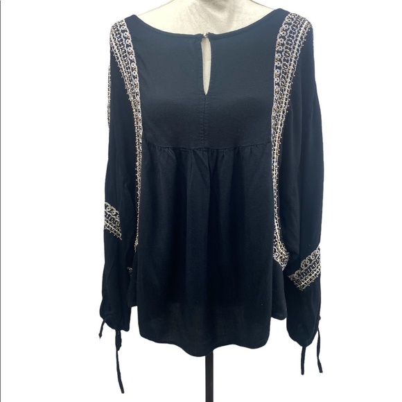 Sweet Magnolia Black White Embroidery Gold Beads Keyhole Balloon Sleeve SZ XXL - Picture 1 of 16